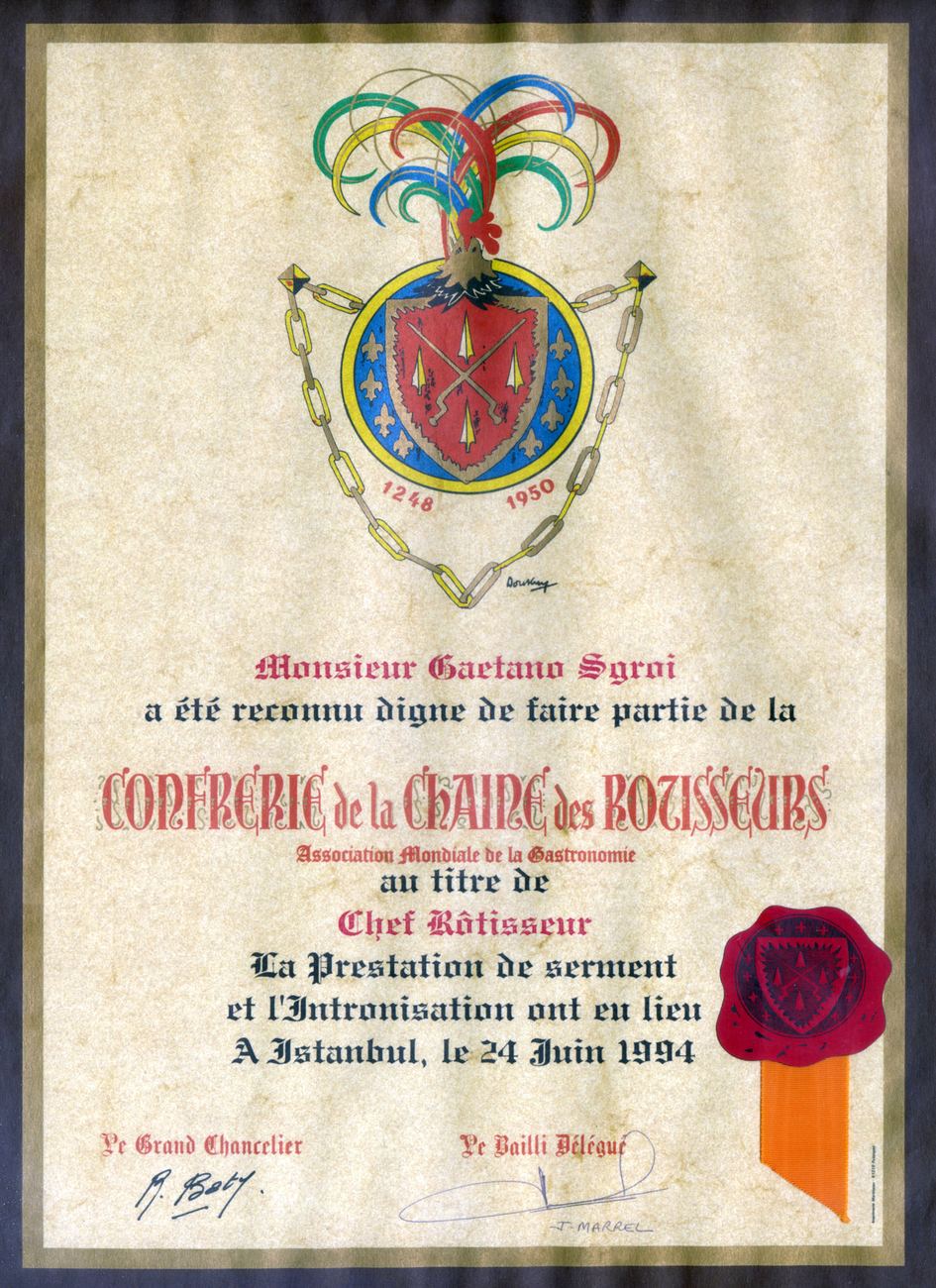 Archive document — Chaîne des Rôtisseurs diploma, Chef Rôtisseur, Istanbul, 24 June 1994