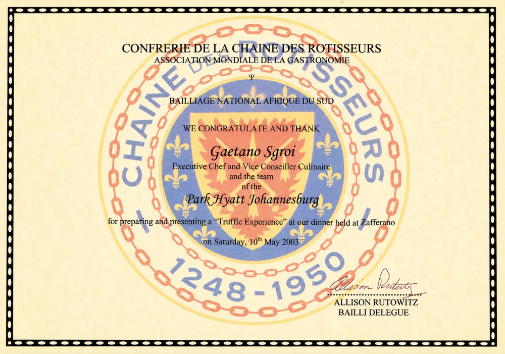 Press clipping — Chaîne des Rôtisseurs · Park Hyatt Johannesburg · 2003