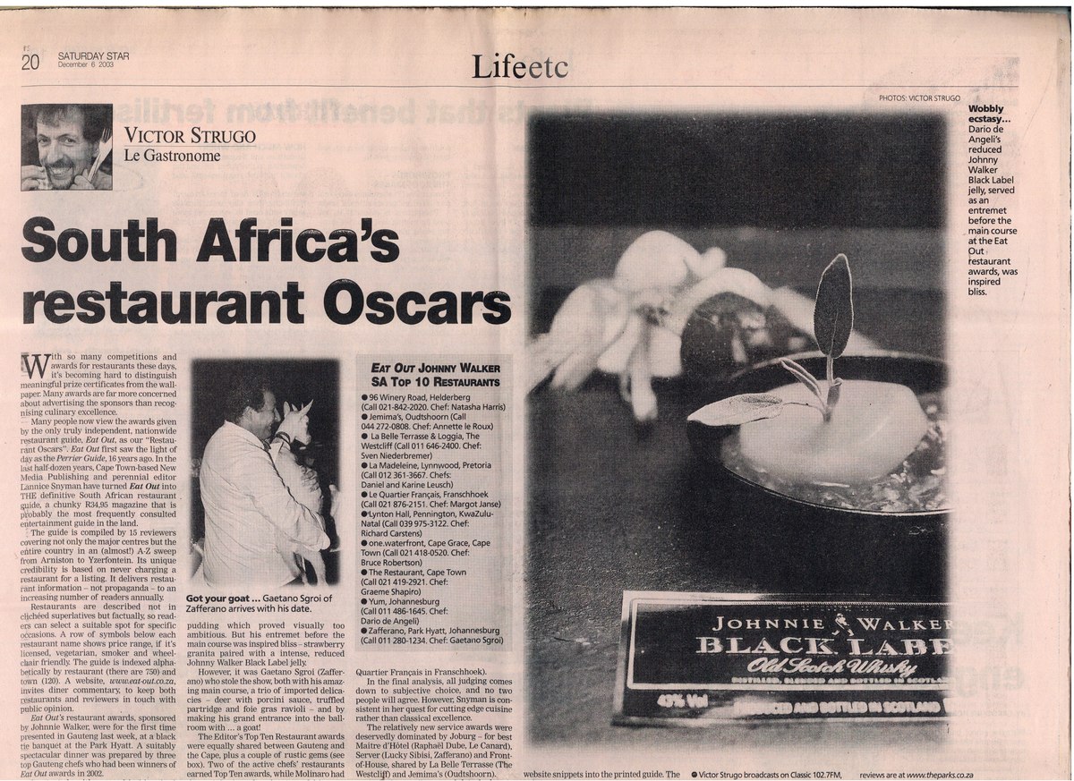 Press clipping — South Africa’s restaurant Oscars