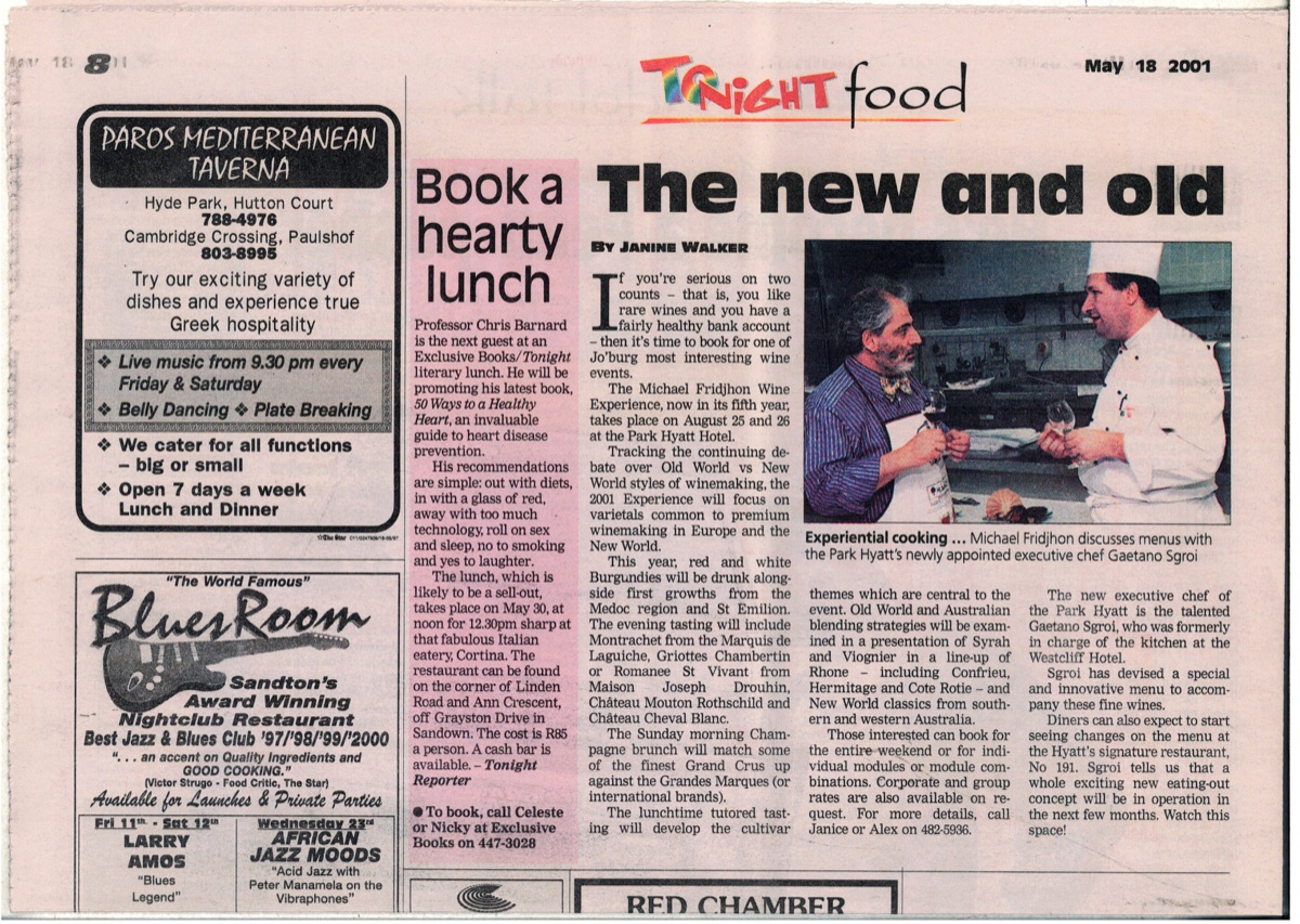 Press clipping — The new and old · Park Hyatt Johannesburg · 2001