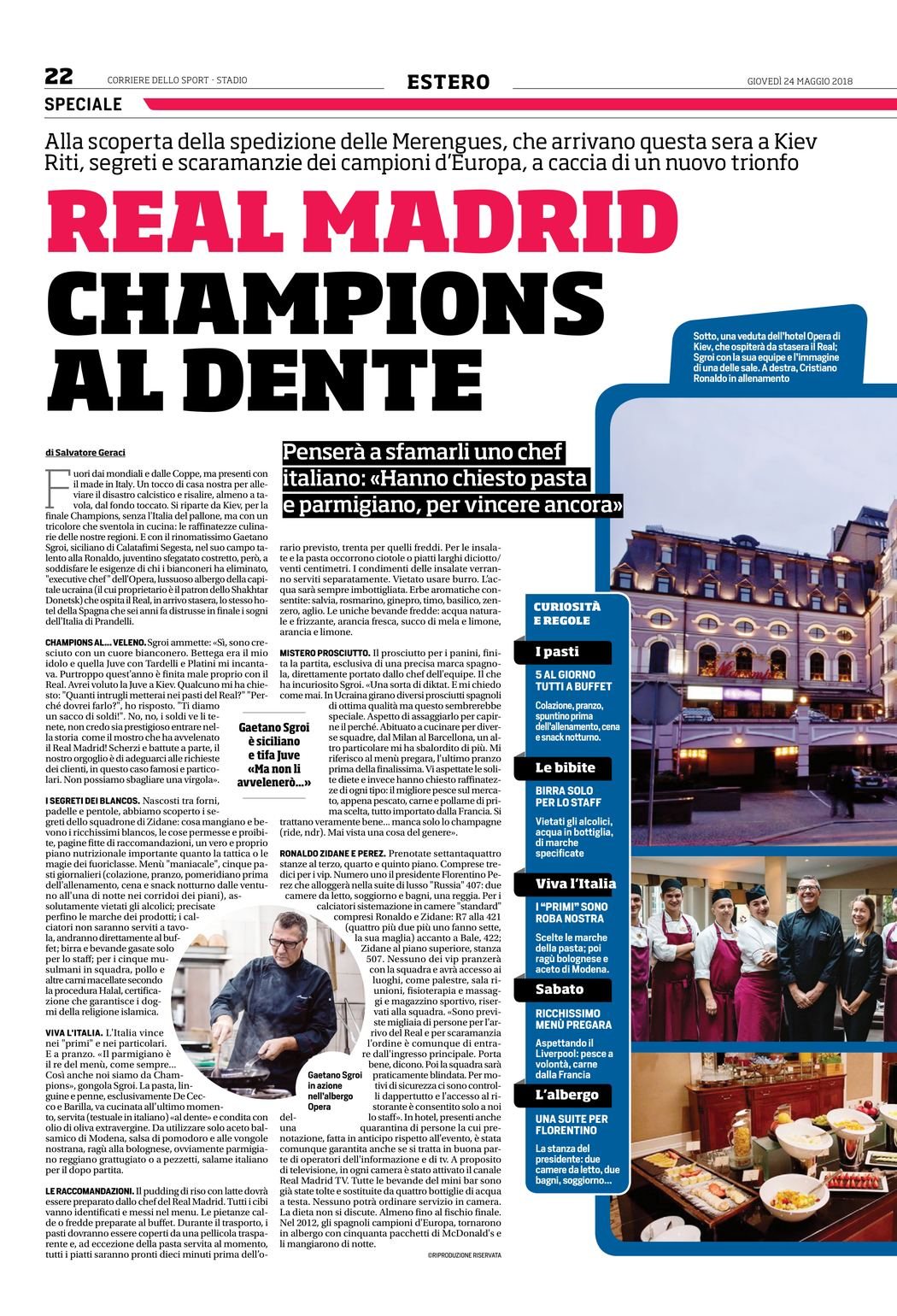 Press clipping — Corriere dello Sport – Stadio · Champions al dente · 24 May 2018