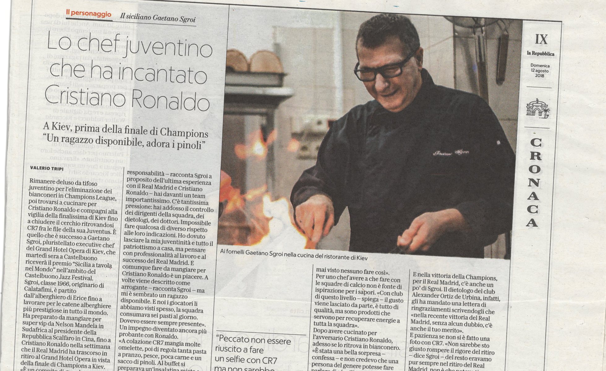 Press clipping — la Repubblica · Lo chef juventino che ha incantato Cristiano Ronaldo